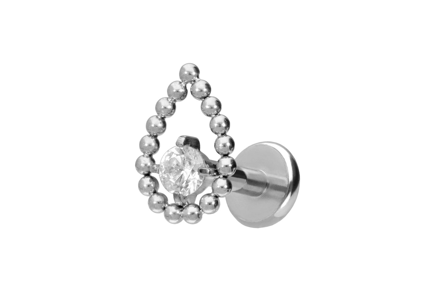 Titan Labret Piercing mit Push Fit TROPFEN + KRISTALL